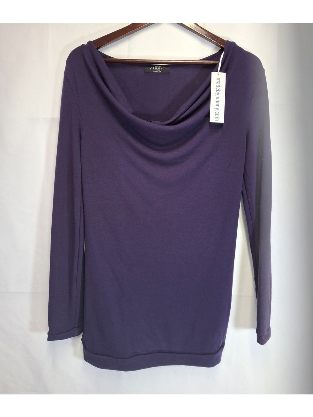 Made by Johnny MBJ Womens Cowl  Long Sleeve  Top Size Large Dark Purple NWT